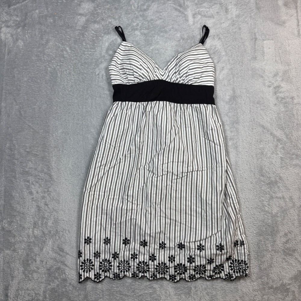 City Triangles Sundress Womens 7 White Striped Padded Eyelet Hem Y2K Homecoming
